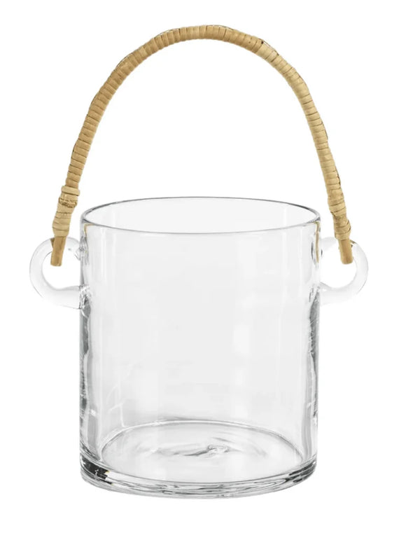 Byblos Glass Ice Bucket Wine Cooler With Rattan Handle