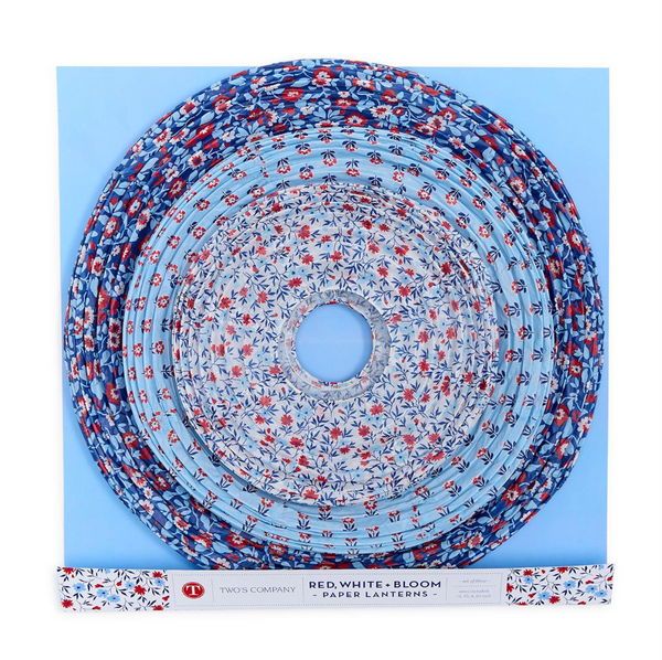 Red, White and Bloom Paper Lanterns, Set of 3