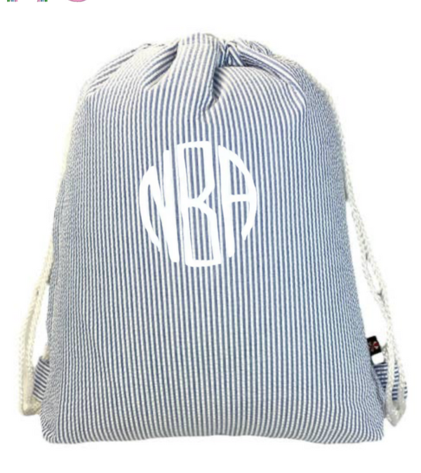 Navy Seersucker Sling Backpack | Mint