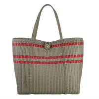 Off-Set Stripe Putty/Red Tote – Medium