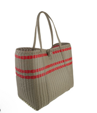Off-Set Stripe Putty/Red Tote – Medium