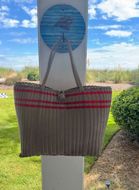 Off-Set Stripe Putty/Red Tote – Medium