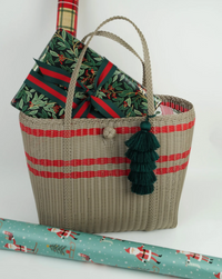 Off-Set Stripe Putty/Red Tote – Medium