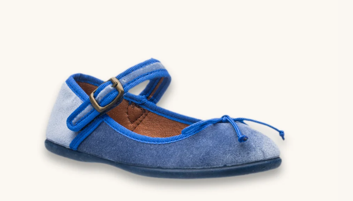 Elis Velvet Ballerina in French Blue
