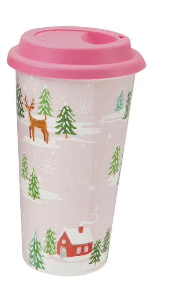 Stoneware Travel Mug with Holiday Scene