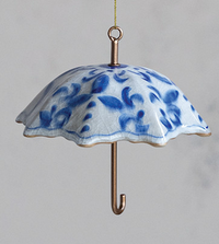 Hand-Painted Stoneware & Metal Umbrella Ornament