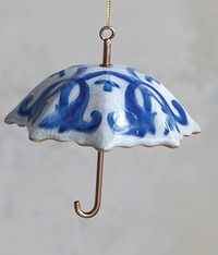 Hand-Painted Stoneware & Metal Umbrella Ornament