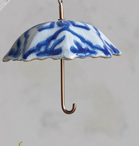 Hand-Painted Stoneware & Metal Umbrella Ornament