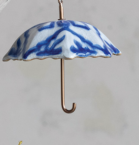 Hand-Painted Stoneware & Metal Umbrella Ornament
