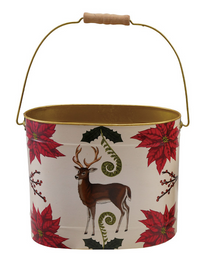 Holiday Metal Bucket With Botanicals & Animals