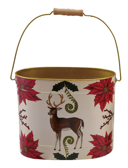 Holiday Metal Bucket With Botanicals & Animals