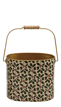Holiday Metal Bucket With Botanicals & Animals