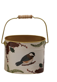 Holiday Metal Bucket With Botanicals & Animals
