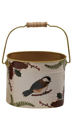 Holiday Metal Bucket With Botanicals & Animals