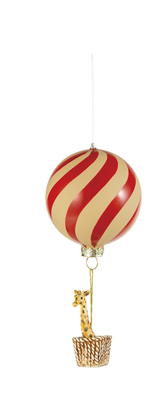 Striped Hot Air Balloon with Hanging Animal Ornament