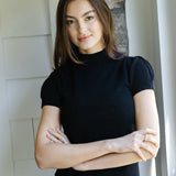 Black Short Puff Sleeve Sweater