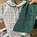 Percy & Tyne Green Boys Velvet Plaid Short Set