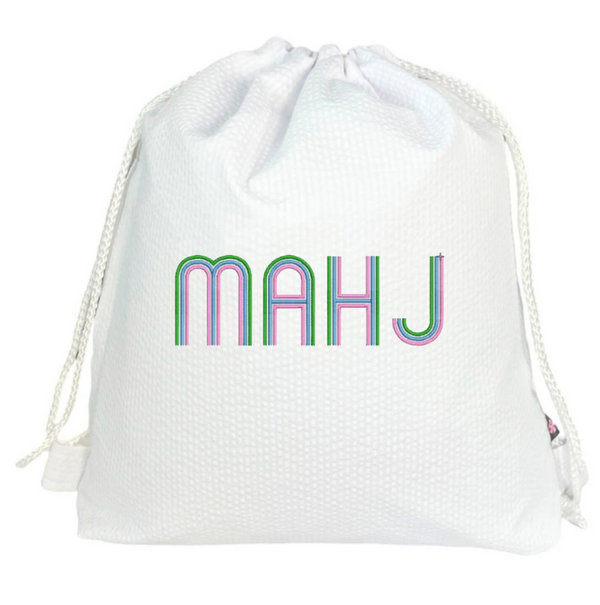 White Seersucker Sling Backpack | Mint