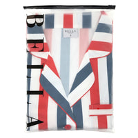 Long Sleeve Cropped Ruffled Top + Ruffled Short PJ Set with Velvet Ties - Red, White + Blue Stripe