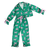 Full-Length Ruffled PJ Set with Velvet Tie