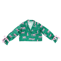 Full-Length Ruffled PJ Set with Velvet Tie