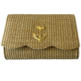Scalloped Ruby Straw Clutch- Gold Anchor Charm
