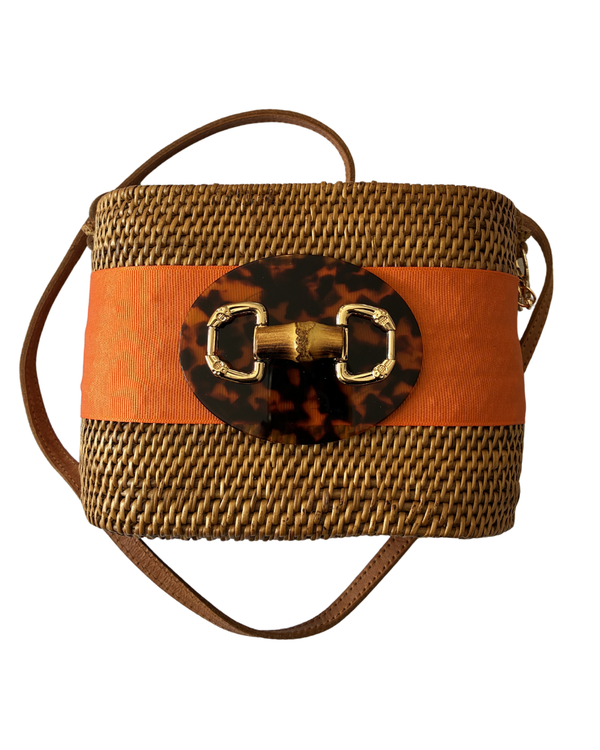 Crossbody bag - Tangerine Band, Bamboo Toggle