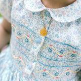 Violette Floral Blue Short Puff Smocked Dress