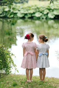 Violette Floral Blue Short Puff Smocked Dress