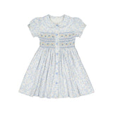 Violette Floral Blue Short Puff Smocked Dress