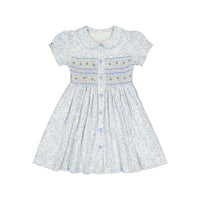Violette Floral Blue Short Puff Smocked Dress