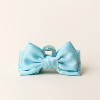 Aqua Satin Bow Claw Clip