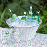 White Wicker and Aluminum Ice Bucket with Handles