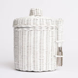 White Wicker Lidded Ice Bucket with Tong