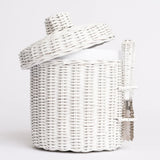 White Wicker Lidded Ice Bucket with Tong