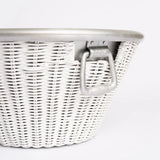 White Wicker and Aluminum Ice Bucket with Handles