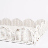White Wicker Scalloped Rectangle Tray