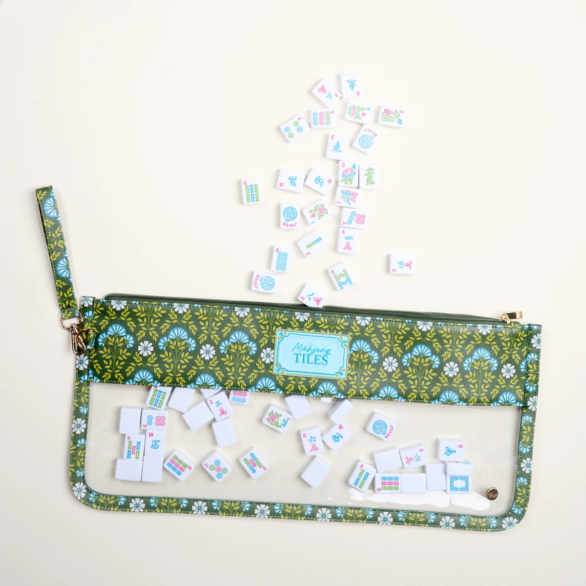 Everbloom Forest Green Mahjong Tile Keeper Pouch