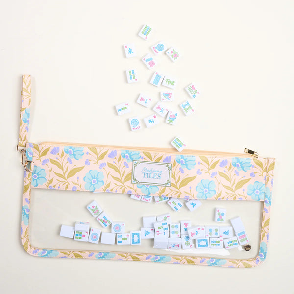 Poppin' Petals Aqua Mahjong Tile Keeper Pouch