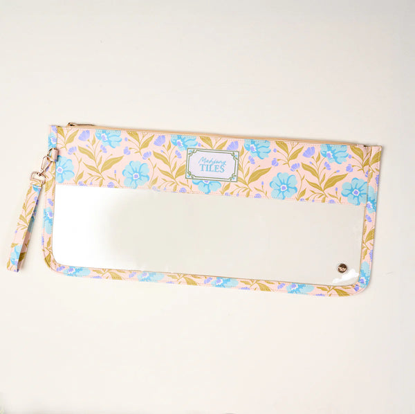 Poppin' Petals Aqua Mahjong Tile Keeper Pouch
