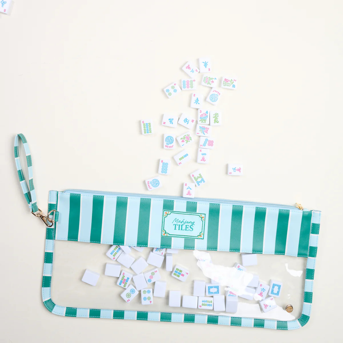 Sicily Stripes Teal Mahjong Tile Keeper Pouch
