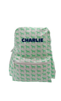 Kids Coated Fabric Backpack-Green Puppy Print