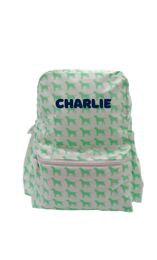 Kids Coated Fabric Backpack-Green Puppy Print