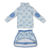 Long sleeves light blue floral pullover skirt girls clothes