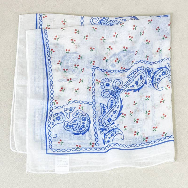 Cherry & Paisley Floral Bandana Head Wrap Square Scarf