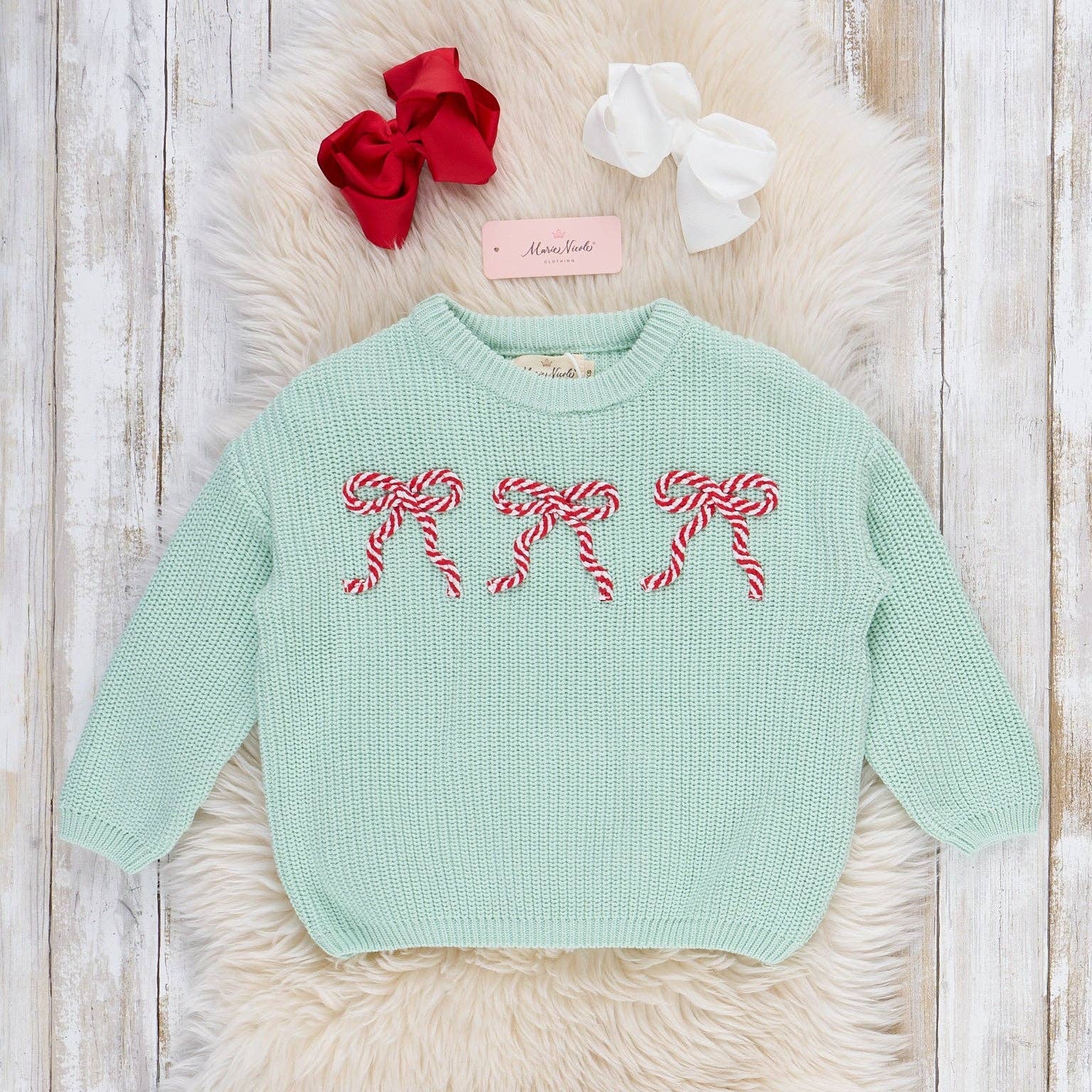 Peppermint Bows Oversized Sweater