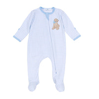 Puppy Playtime Applique Zip Footie - Light Blue