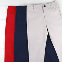 Boys Button Pants - Red Twill
