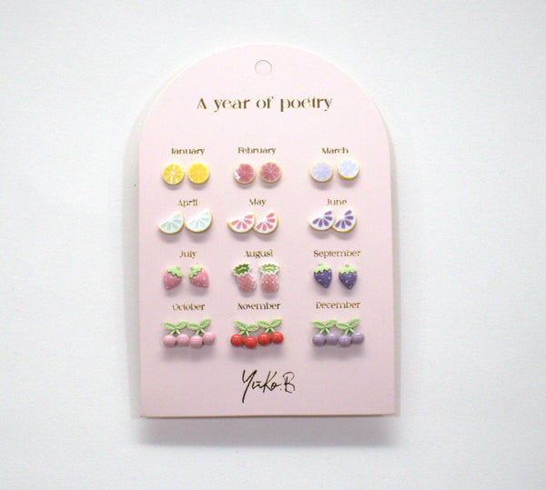 Stainless steel earrings for kids - A year of fruity Poetry