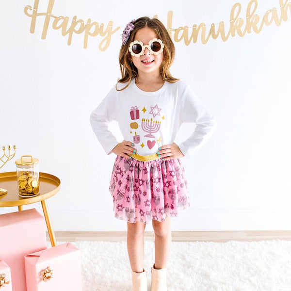 Hanukkah Tulle Bow Clip - Kids Hair Bows - Holiday